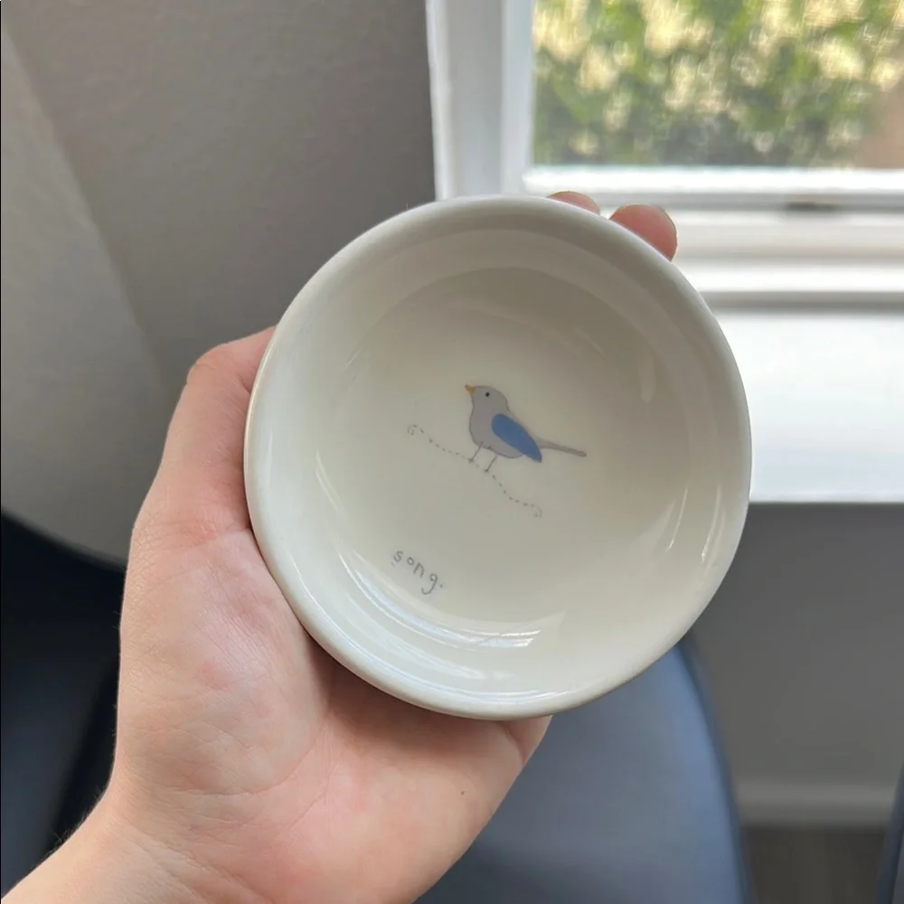 Ceramic Tea Bowl with Blue Bird Design